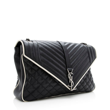 Saint Laurent Mixed Matelasse Calfskin Classic Monogram Soft Large Shoulder Bag (SHF-18799)