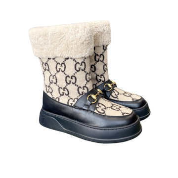 EC 1955 HORSEBIT SNOW BOOTS LEATHER AND SHEARLING IN BLACK BEIGE