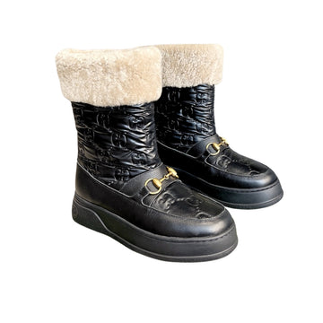 EC 1955 HORSEBIT SNOW BOOTS JACQUARD FABRIC BLACK LEATHER