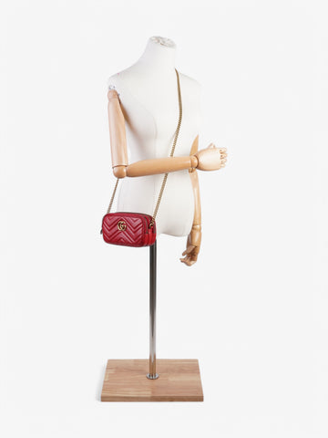 Gucci CS Marmont Chain Hibiscus Red Calfskin Leather Mini