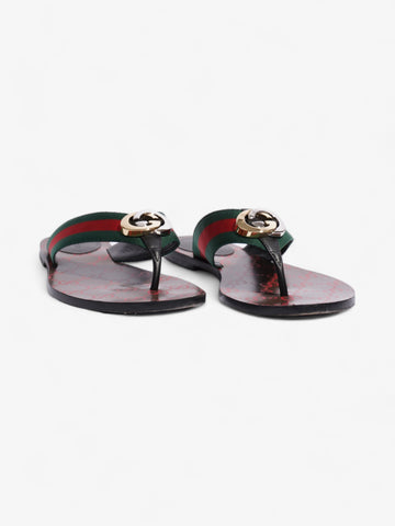 Gucci EC Thong Web Sandal Red / Green Canvas EU 39 UK 6
