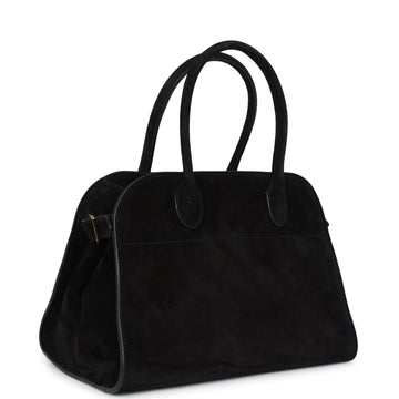 The Row Soft Margaux 10 Bag Black Suede Gold Hardware