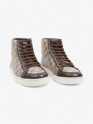 Gucci High Top Sneakers Beige And Ebony EC Supreme / Brown Coated Canvas EU 37 UK 4
