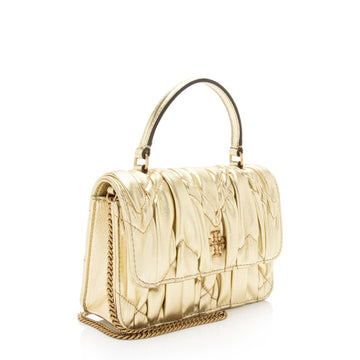 Tory Burch Metallic Ruched Leather Kira Mini Top Handle