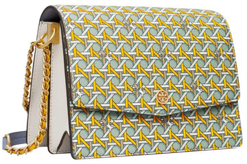 TORY BURCH ROBINSON CONVERTIBLE BASKET WEAVE LOGO LEATHER SHOULDER BAG