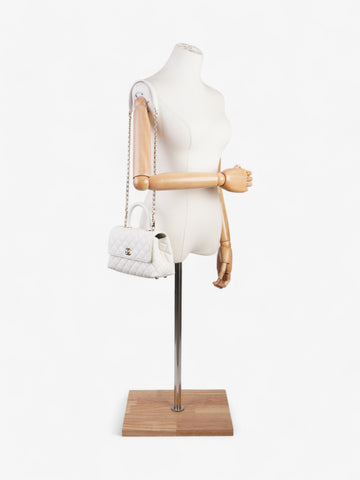 Chanel Coco Top Handle White Caviar Leather Mini