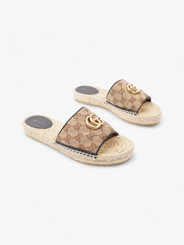 Gucci EC MATELASSÉ CANVAS ESPADRILLE SANDAL Beige Monogram / Black Canvas EU 38.5 UK 5.5