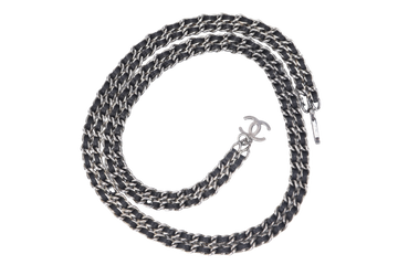 CHANEL BELT CHAIN LEATHER SILVER HARDWARE WITH BOX