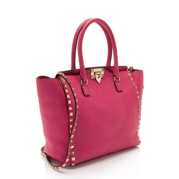 Valentino Calfskin Rockstud Double Handle Medium Tote (SHF-DCn69u)