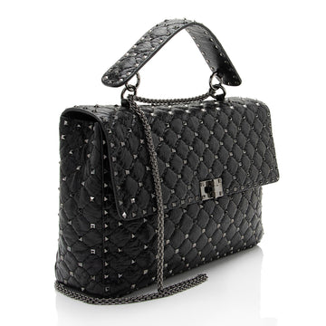 Valentino Crinkled Calfskin Rockstud Spike Up Maxi Shoulder Bag (SHF-CBOh2j)