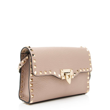 Valentino Grainy Calfskin Rockstud Flap Small Crossbody Bag (SHF-23894)