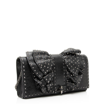 Valentino Lambskin Ruffle Rockstud Spike Very V Clutch (SHF-23893)