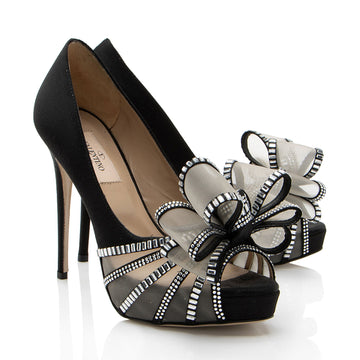 Valentino Satin Crystal Versailles Bow Peep Toe Pumps - Size 6 / 36