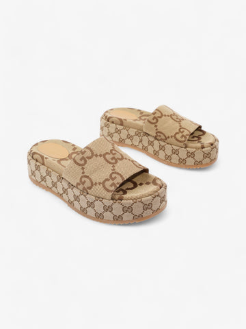 Gucci EC Platform Sandals Beige  / Brown Canvas EU 39 UK 6