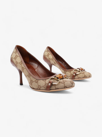 Gucci EC Bamboo Horsebit Heels 65mm EC Supreme / Brown Cotton EU 37 UK 4