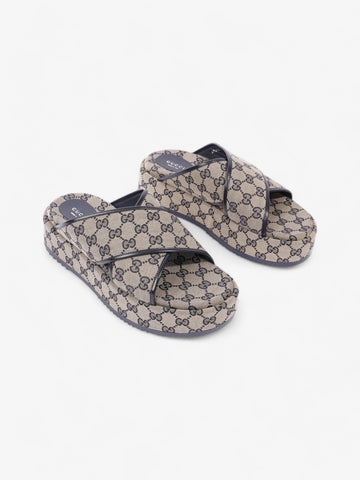 Gucci CS Platform Slide Beige Blue Canvas EU 41 UK 8