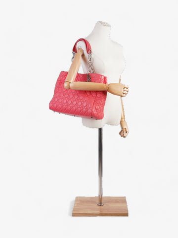 Christian Dior Cannage Tote Coral Lambskin Leather Large