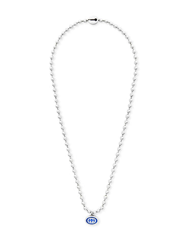 GUCCI GG Logo Silver Chain Boule Necklace for Men