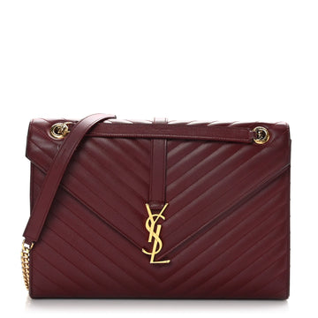 YSL COLLEGE MATELASSE LAMBSIN CHEVRON MEDIUM MONOGRAM SATCHEL