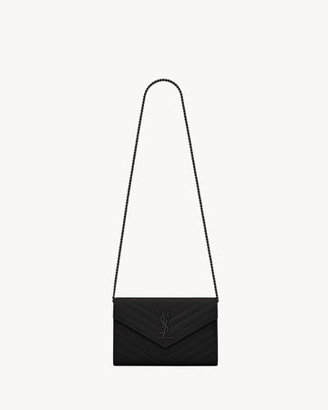 YSL GRAIN DE POUDRE GRAINED LEATHER WALLET ON A CHAIN
