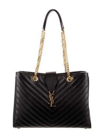 YSL GRAIN DE POUDRE MATELASSE CHEVRON MONOGRAM SHOPPING TOTE