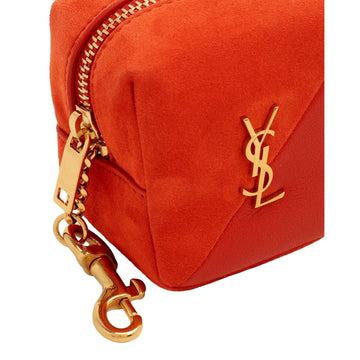YSL JAMIE CUBE CHARM IN SUEDE AND LAMBSKIN KEYRING POUCH