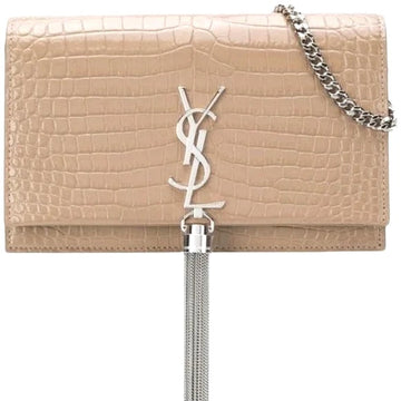 YSL KATE SMALL CROCODILE-EMBOSSED LEATHER TASSEL CROSSBODY