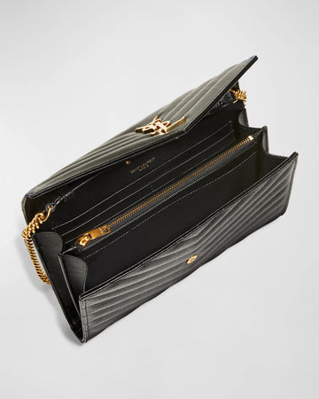 YSL MONOGRAM LARGE GRAIN DE POUDRE WALLET ON CHAIN