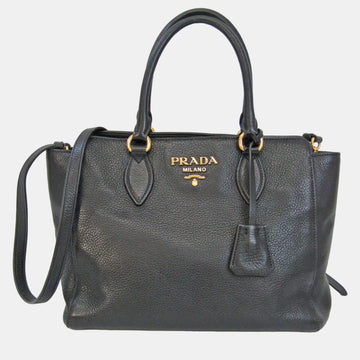 Black Leather Vitello Phenix Tote Bag