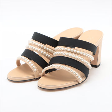 Chanel Cocomark Leather X Fabric Sandal 35C Lady Beige X Black G35381 Pearl Mould Sandal Storage Bag With Allu Happy Market Store