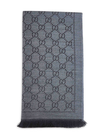 Gucci Women Dark Grey Gg Jacquard Wool Scarf