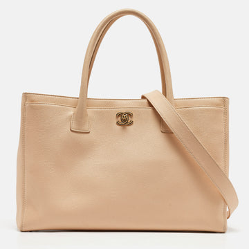 Light Beige Leather Cerf Shopper Tote