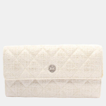 Beige CC Coated Tweed Wallet On Chain