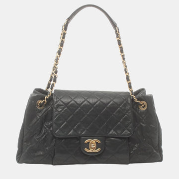 Black Leather Matelasse Shoulder Bag