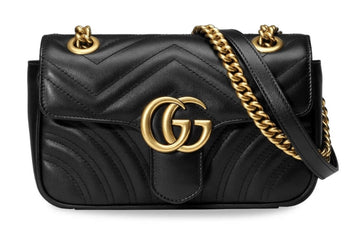 Gucci EC Marmont Mini Black Chevron Leather with Gold Chain 446744 DTDIT 1000