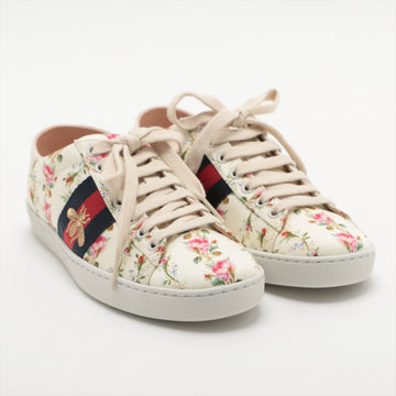 Gucci Ace Leather X Fabric Trainers 34  Multicolor 470011 Bee Embroidery Flower Tile