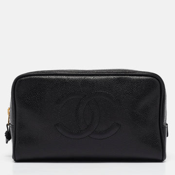 Black Caviar Leather CC Cosmetic Pouch