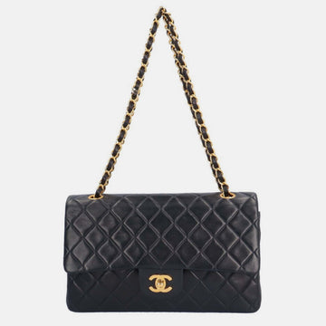 Black Lambskin Leather Medium Classic Double Flap Shoulder Bag