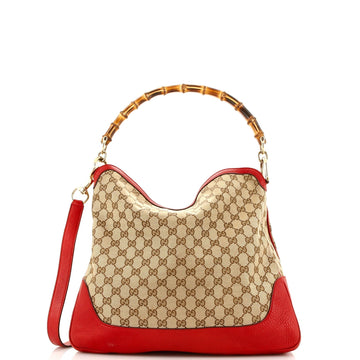 Diana Bamboo Shoulder Bag EC Canvas Medium
