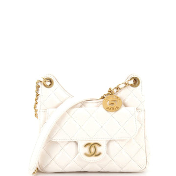 CHANEL Wavy CC Hobo Quilted Crumpled Calfskin Small