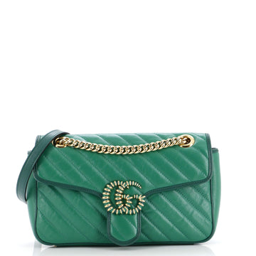 GUCCI GG Marmont Flap Bag Diagonal Quilted Leather Small