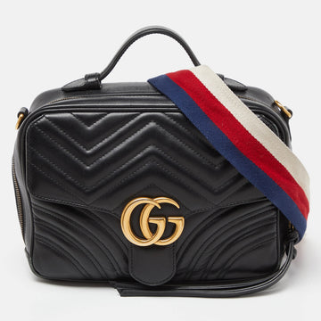Black Matelass&eacute; Leather Small GG Marmont Top Handle Bag