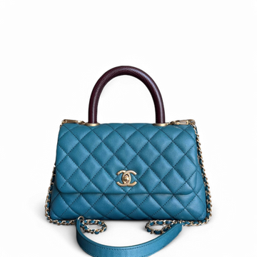 Chanel Coco Handle Small - Caviar Quilted Blue Gold Hardware Series 28