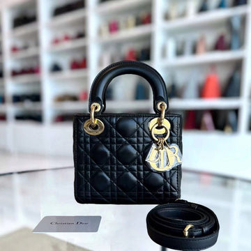 *Adjustable Strap* Lady Mini Cannage Lambskin Black Golden Hardware