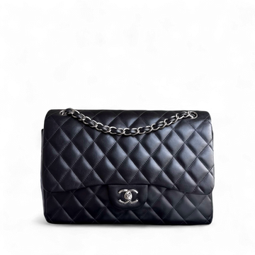 Chanel Classic Flap Jumbo - Double Flap 30CM Quilted Black Silver Hardware Series 19