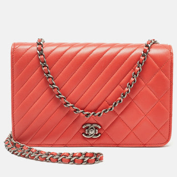 Orange Quilted Leather Coco Boy Wallet on Chain