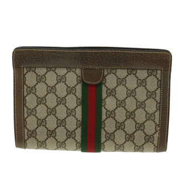 GUCCI EC Canvas Web Sherry Line Clutch Bag Beige Red Green  am3107