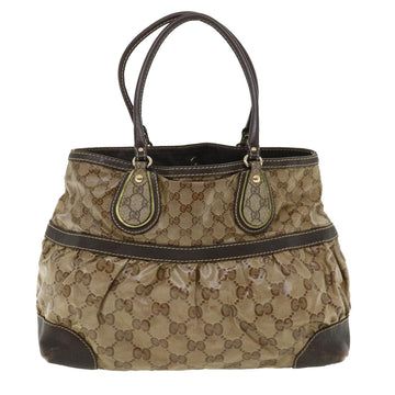GUCCI EC Canvas Tote Bag Coated Canvas Beige Dark Brown  am3623