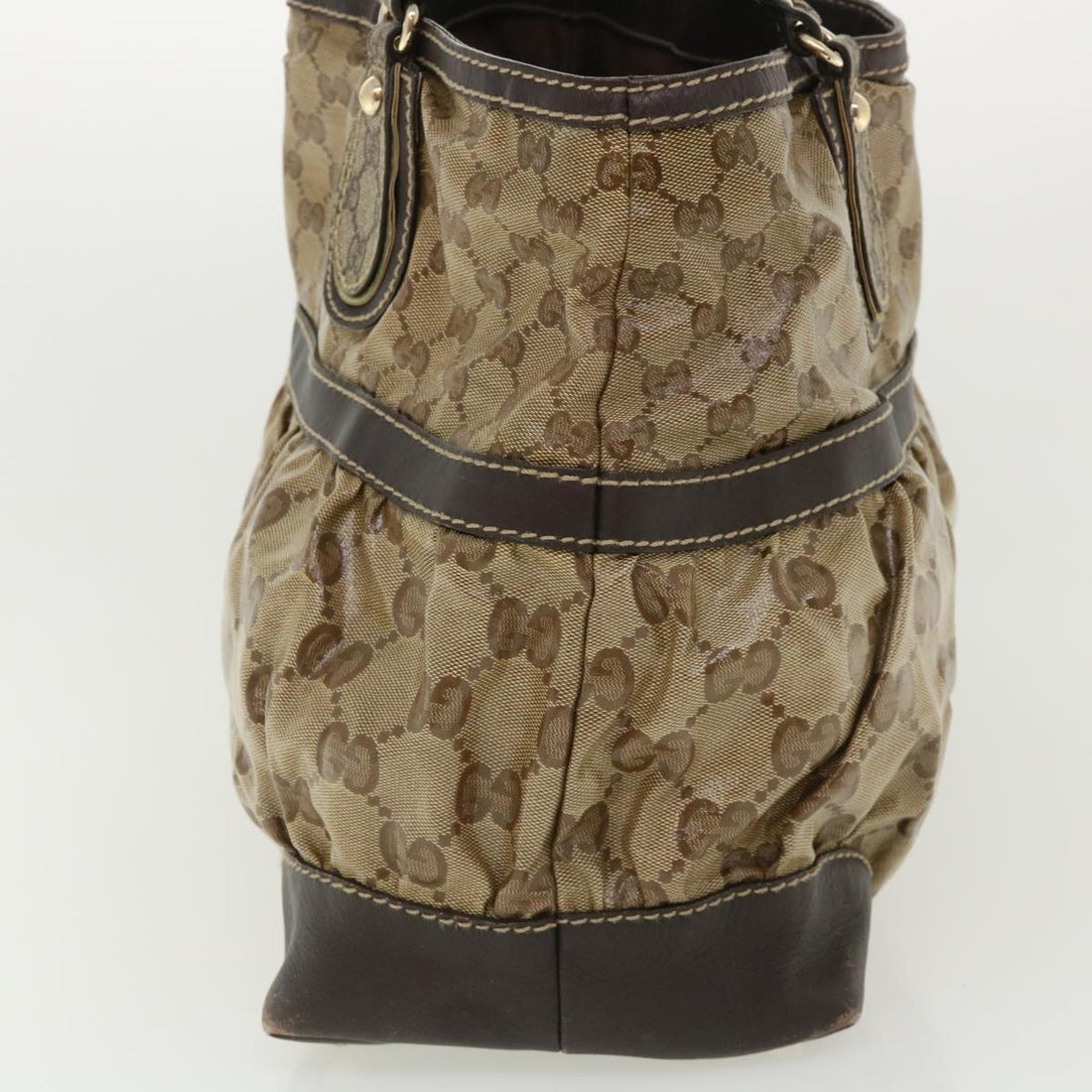 GUCCI EC Canvas Tote Bag Coated Canvas Beige Dark Brown  am3623