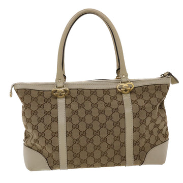 GUCCI EC Canvas Tote Bag Leather Beige 257069  am4730
